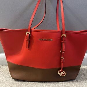 Michael Kors Red and Brown Tote Bag